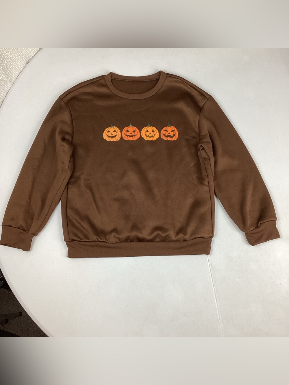 Pumpkins Halloween Fall Sweatshirt Brown Graphic Pullover Crewneck NWOT